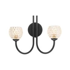 Jared 2 Light G9 Matt Black Wall Light With Pull C/W Clear Dimpled Open Style Glass Shades