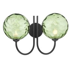 Jared 2 Light G9 Matt Black Wall Light With Pull C/W Green Dimpled Glass Shades