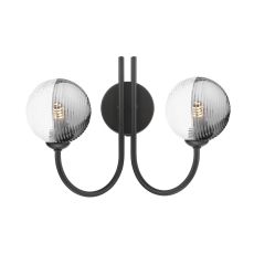 Jared 2 Light G9 Matt Black Wall Light With Pull C/W 10cm Smoked & Clear Ribbed Glass Shades