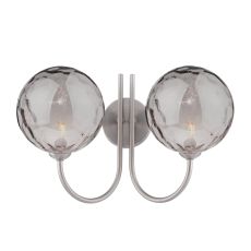 Jared 2 Light G9 Satin Nickel Wall Light With Pull Cord C/W Smoked Dimpled Glass Shades