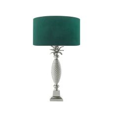 Jolson 1 Light E27 Nickle Table Lamp With Inline Switch C/W Akavia Green Velvet Drum Shade With Self Coloured Cotton Lining
