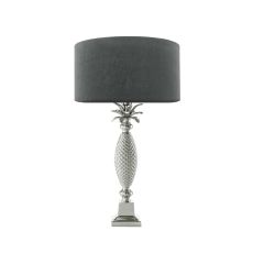 Jolson 1 Light E27 Nickle Table Lamp With Inline Switch C/W Akavia Grey Velvet Drum Shade With Self Coloured Cotton Lining
