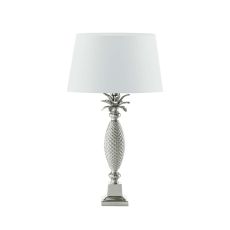 Jolson 1 Light E27 Nickle Table Lamp With Inline Switch C/W Cezanne White Faux Silk Tapered 35cm Drum Shade
