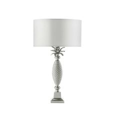 Jolson 1 Light E27 Nickle Table Lamp With Inline Switch C/W Hilda Ivory Faux Silk 35cm Drum Shade