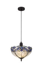 Kaka 1 Light Uplighter Pendant E27 With 30cm Tiffany Shade, Blue/Clear Crystal/Black