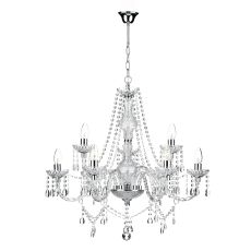 Katie 9 Light E14 Polished Chrome Adjustable Chandelier With Crystal Droppers & Festooned With Crystal Beads & Acrylic Twist Arms