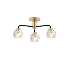 Lainey 3 Light G9 Matt Black & Antique Brass Semi Flush Ceiling Light C/W Clear Twisted Style Open Glass Shade