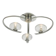 Leighton 3 Light G9 Satin Chrome Semi Flush Fitting With Sugar Cane Glass Shades