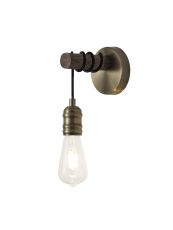 Lentz Wall Lamp, 1 x E27, Medium Oak/Antique Brass