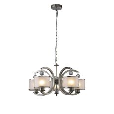 Lincoln Pendant 5 Light E27 Satin Nickel/Glass/Crystal