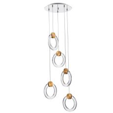 Caretti 5 Light 4W Integrated LED  Adjustable Multiple Pendant In Gold & Polished Chrome