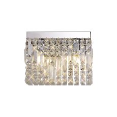 Lit 29x13cm Rectangular Small Wall Lamp, 2 Light E14, Polished Chrome/Crystal