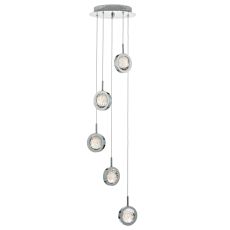 Livia 5 Light 20W Integrated LED Polished Chrome Adjustable Cluster Pendant With Spheres Of Bubble Infused Glass