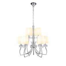 Loewe 2 Tier Pendant 6+3 Light E14, Polished Chrome With Ccrain Shades