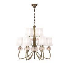 Loewe 2 Tier Pendant 6+3 Light E14, Antique Brass With White Shades (4730)