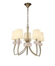 Loewe Pendant 5 Light E14, Antique Brass With Ccrain Shades