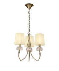 Loewe Pendant 3 Light E14, Antique Brass With Ccrain Shades