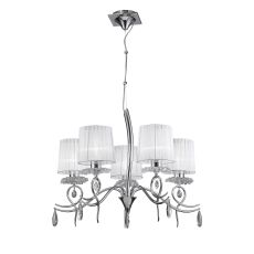 Louise Pendant 5 Light E27 With White Shades Polished Chrome / Clear Crystal
