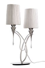 Lucca Table Lamp 2 Light E27, Polished Chrome With White Shades & Clear Crystal