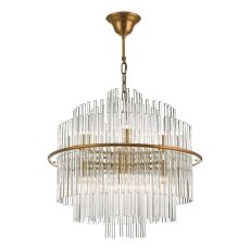 Lukas 13 Light G9 Antique Gold Adjustable Pendant With Glass Rods