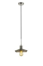 Markus Single Shallow Pendant 1 Light E27 Polished Chrome/Smoke Black Glass