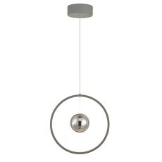 Mercury 1 Light 18W Integrated LED Grey Adjustable Vertical Pendant With Glass Mirror Ball
