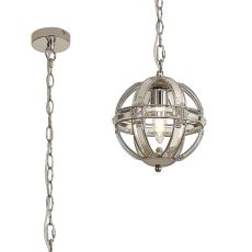 Meteor Extra Small Round Pendant, 1 Light E27, Polished Nickel
