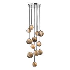 Mikara 12 Light G9 Polished Chrome Adjustable 2.5m Cluster Pendant With Marble Effect Glass Shades