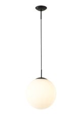 Miranda 30cm Ball Pendant 1 Light E27 Black Suspension With Frosted White Glass Globe