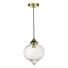 Mya 1 Light E14 Antique Brass Single Adjustable Pendant With Glass Shade