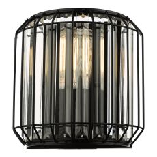 Naeva 2 Light E14 Satin Black Wall Light With A Satin Black Cage Surrounding Stunning Faceted Crystals