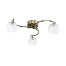 Nakita 3 Light G9 Antique Brass Flush Ceiling Fitting C/W Clear Glass Shade & Inner Wire Detail