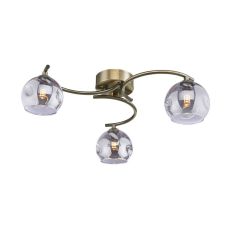 Nakita 3 Light G9 Antique Brass Flush Ceiling Fitting C/W Smoked Organic Glass Shades.