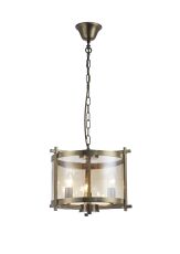 Nolan Single 36cm Pendant 3 Light E14 Antique Brass/Amber Glass