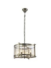 Nolan Single 46cm Pendant 4 Light E14 Antique Brass/Amber Glass