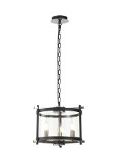 Nolan Single 36cm Pendant 3 Light E14 Black With Polished Chrome Detail And Clear Glass