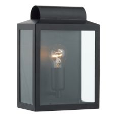 Notary 1 Light E27 Black Outdoor IP44 Wall Light With Clear Glass Panels