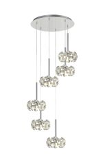 Riptor 6 Light G9 2.5m Round Multiple Pendant With Polished Chrome And Crystal Shade