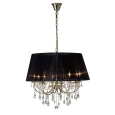 Olivia Pendant With Black Shade 8 Light E14 Antique Brass/Crystal