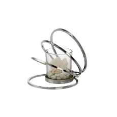 (DH) Oreo Candle Holder 4 Ring Small Polished Chrome/Clear Glass