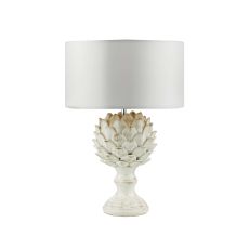 Orris 1 Light E27 Antique Ccrain Table Lamp With Inline Switch C/W Hilda Ivory Faux Silk 40cm Drum Shade