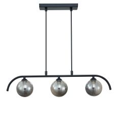 Zanetto 3 Light G9 Black Adjustable Linear Ceiling Light C/W Smoked Glass Globe Shades