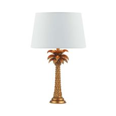 Palm 1 Light B22 Gold Palm Tree Design Table Lamp With Inline Switch C/W Cezanne White Faux Silk Tapered 40cm Drum Shade