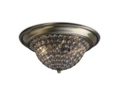 Paloma Flush Ceiling Medium 2 Light E14 Antique Brass/Crystal