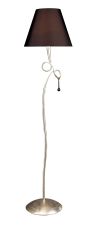 Paola Floor Lamp 1 Light E27, Silver Painted With Black Shade & Black Glass Droplets