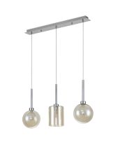 Penton Linear Pendant 2m, 3 x G9, Polished Chrome/Cognac/Frosted Type C,G Shade