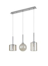 Penton Linear Pendant 2m, 3 x G9, Polished Chrome/Cognac/Frosted Type B,C,G Shade