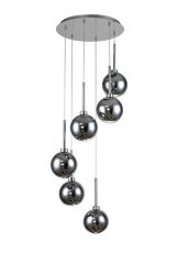 Penton Round Pendant 2.5m, 6 x G9, Polished Chrome/Chrome/Frosted Type G Shade