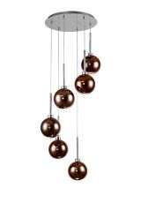 Penton Round Pendant 2.5m, 6 x G9, Polished Chrome/Copper/Frosted Type G Shade