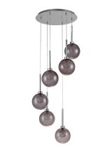 Penton Round Pendant 2.5m, 6 x G9, Polished Chrome/Smoked/Frosted Type G Shade